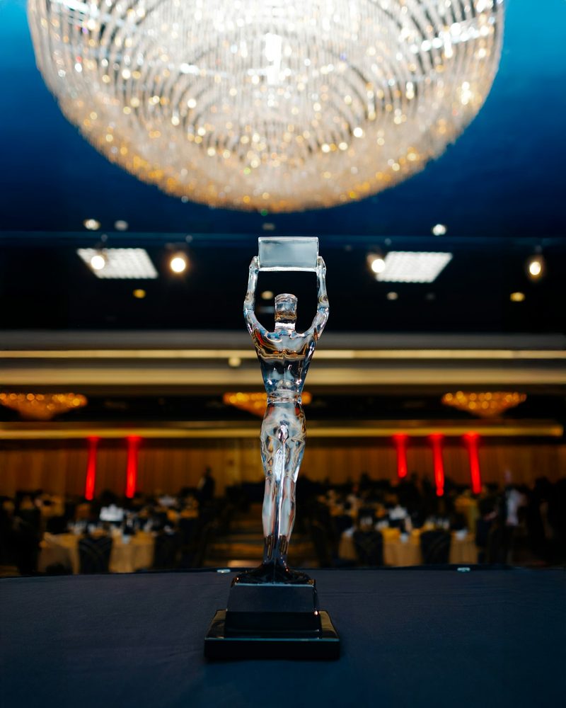 An award on stage at a ceremony